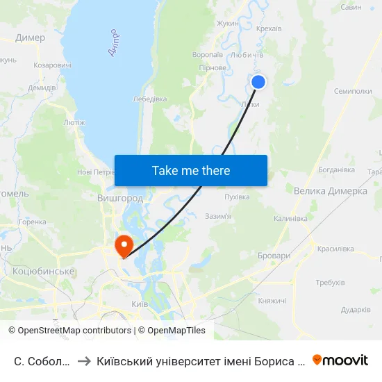 С. Соболівка to Київський університет імені Бориса Грінченка map