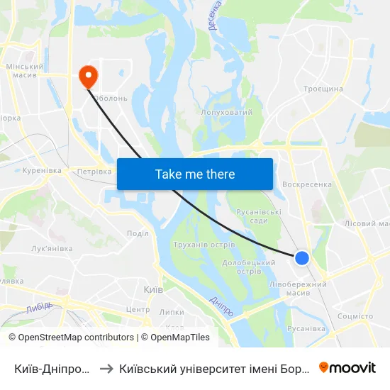 Київ-Дніпровський to Київський університет імені Бориса Грінченка map