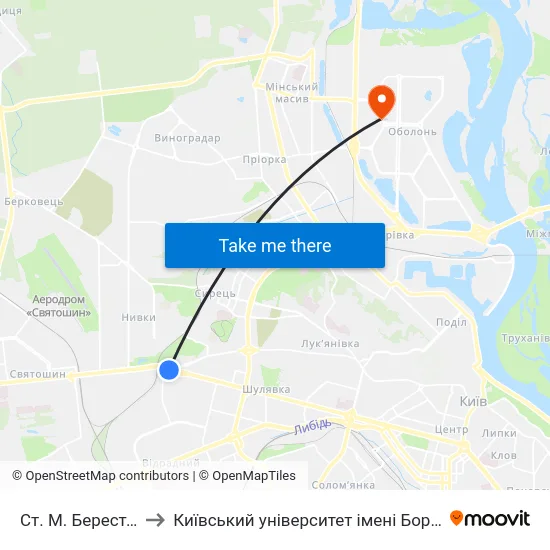 Ст. М. Берестейська to Київський університет імені Бориса Грінченка map