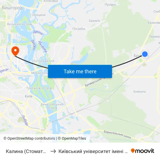 Калина (Стоматполіклініка) to Київський університет імені Бориса Грінченка map