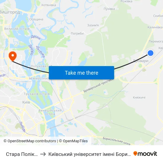 Стара Поліклініка to Київський університет імені Бориса Грінченка map
