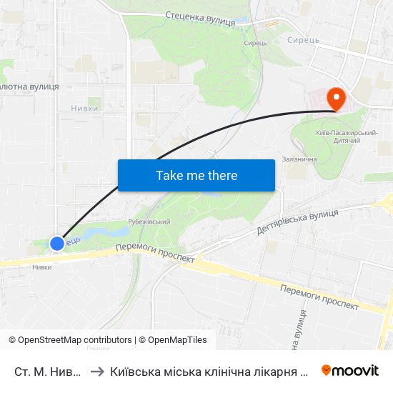 Ст. М. Нивки to Київська міська клінічна лікарня №9 map