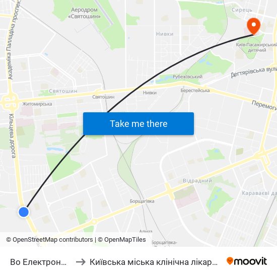 Во Електронмаш to Київська міська клінічна лікарня №9 map