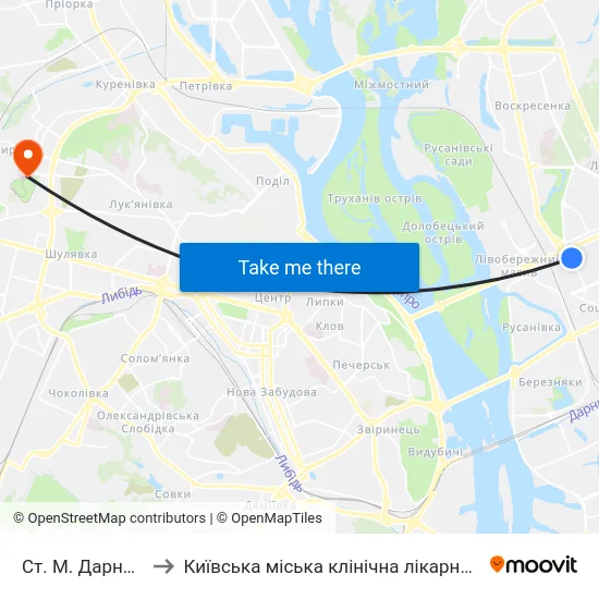 Ст. М. Дарниця to Київська міська клінічна лікарня №9 map