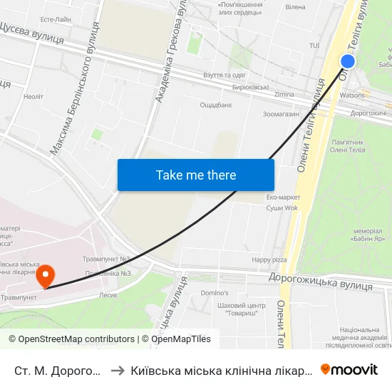 Ст. М. Дорогожичі to Київська міська клінічна лікарня №9 map