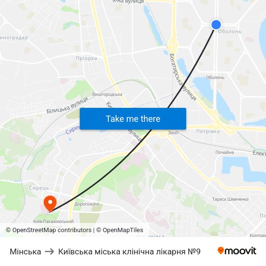 Мінська to Київська міська клінічна лікарня №9 map