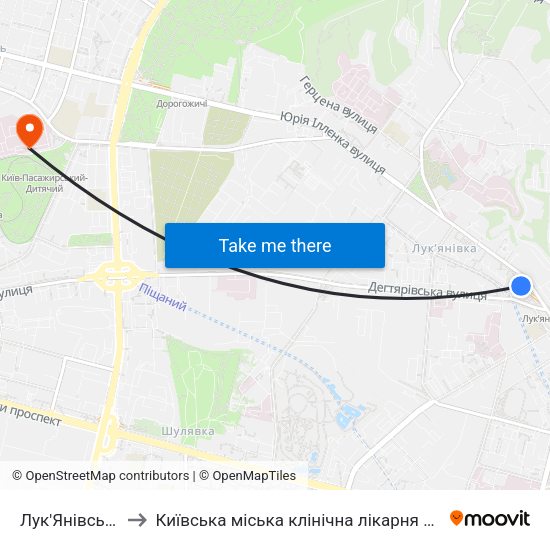 Лук'Янівська to Київська міська клінічна лікарня №9 map
