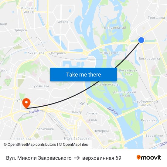 Вул. Миколи Закревського to верховинная 69 map