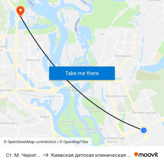 Ст. М. Чернігівська to Киевская детская клиническая больница #1 map