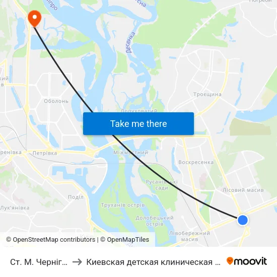 Ст. М. Чернігівська to Киевская детская клиническая больница #1 map