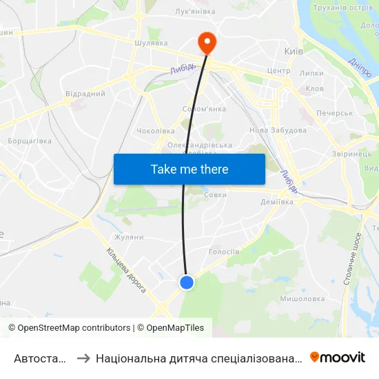 Автостанція Південна to Національна дитяча спеціалізована лікарня "Охмадит" - хірургічний корпус #11 map