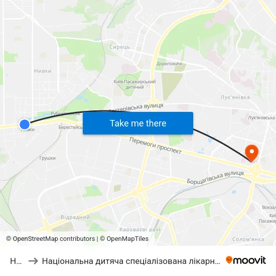 Нивки to Національна дитяча спеціалізована лікарня "Охмадит" - хірургічний корпус #11 map