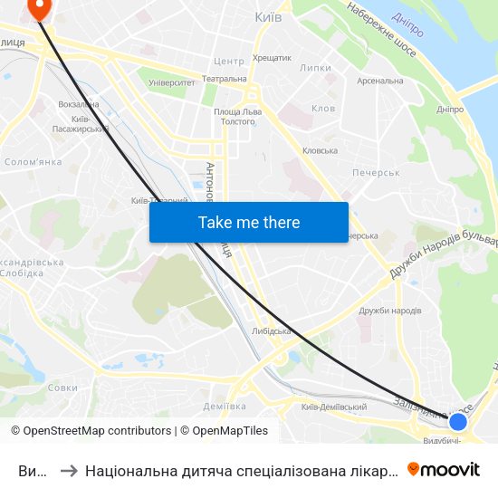 Видубичі to Національна дитяча спеціалізована лікарня "Охмадит" - хірургічний корпус #11 map