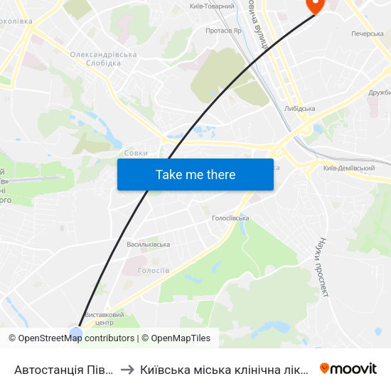 Автостанція Південна to Київська міська клінічна лікарня №17 map