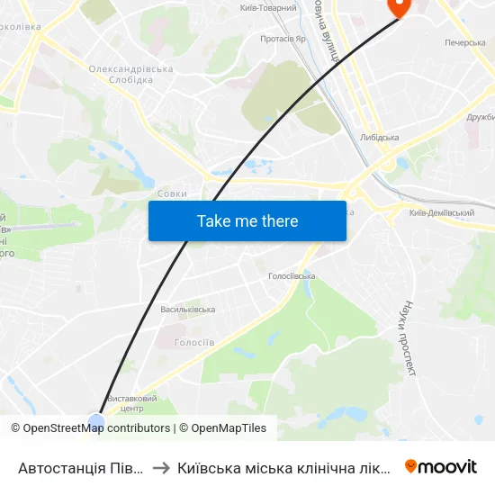 Автостанція Південна to Київська міська клінічна лікарня №17 map