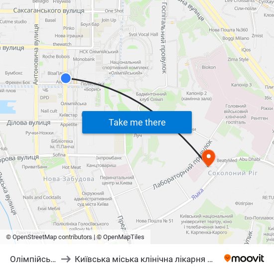 Олімпійська to Київська міська клінічна лікарня №17 map