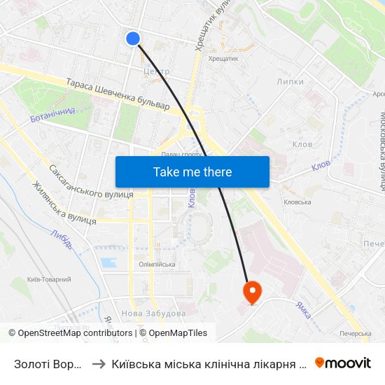 Золоті Ворота to Київська міська клінічна лікарня №17 map