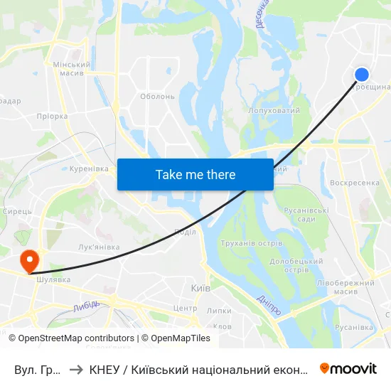 Вул. Градинська to КНЕУ / Київський національний економічний університет ім. В. Гетьмана map