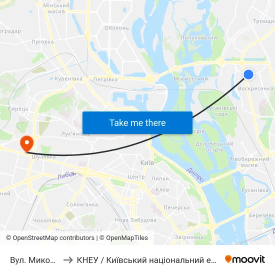 Вул. Миколи Кибальчича to КНЕУ / Київський національний економічний університет ім. В. Гетьмана map