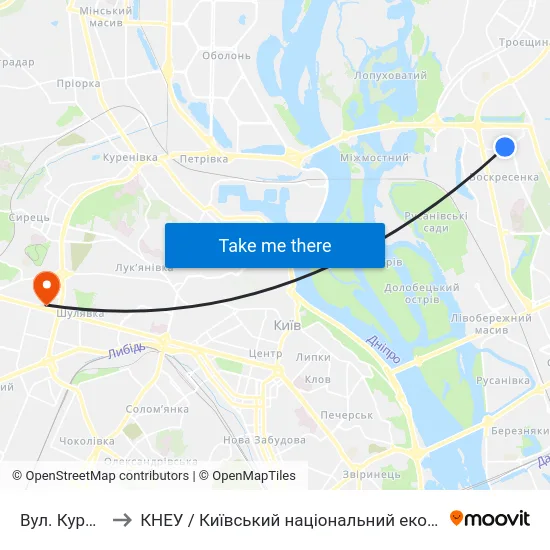 Вул. Курнатовського to КНЕУ / Київський національний економічний університет ім. В. Гетьмана map