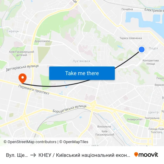 Вул. Щекавицька to КНЕУ / Київський національний економічний університет ім. В. Гетьмана map