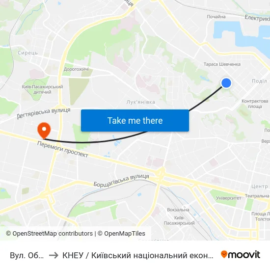 Вул. Оболонська to КНЕУ / Київський національний економічний університет ім. В. Гетьмана map