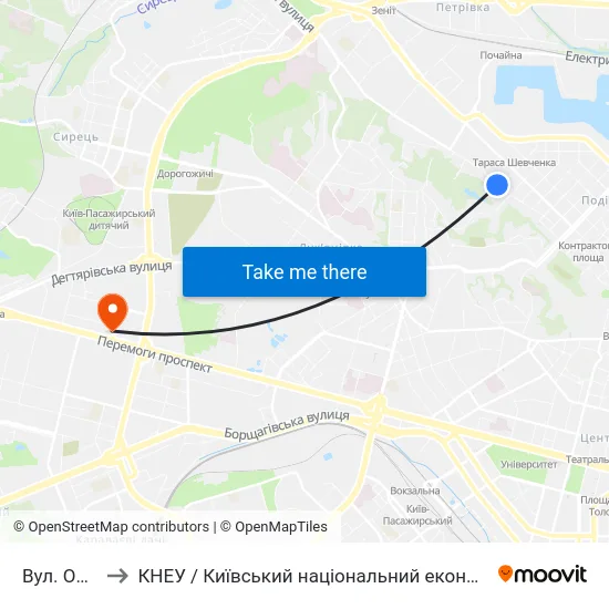 Вул. Оленівська to КНЕУ / Київський національний економічний університет ім. В. Гетьмана map