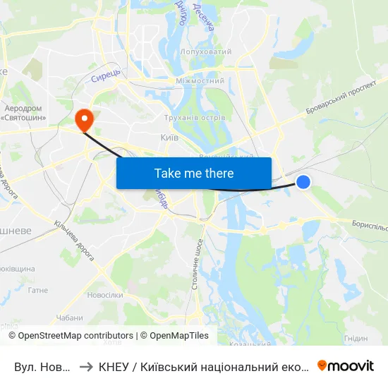 Вул. Новодарницька to КНЕУ / Київський національний економічний університет ім. В. Гетьмана map