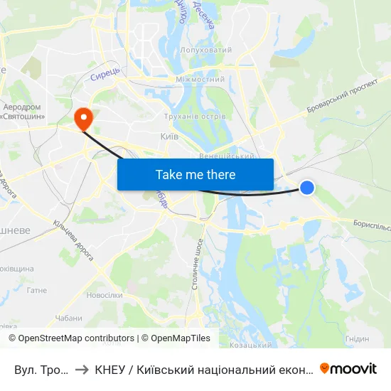 Вул. Тростянецька to КНЕУ / Київський національний економічний університет ім. В. Гетьмана map
