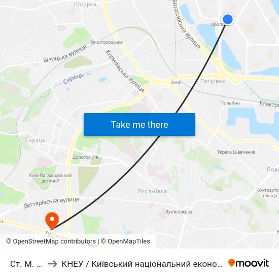 Ст. М. Оболонь to КНЕУ / Київський національний економічний університет ім. В. Гетьмана map