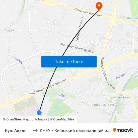Вул. Академіка Стражеска to КНЕУ / Київський національний економічний університет ім. В. Гетьмана map