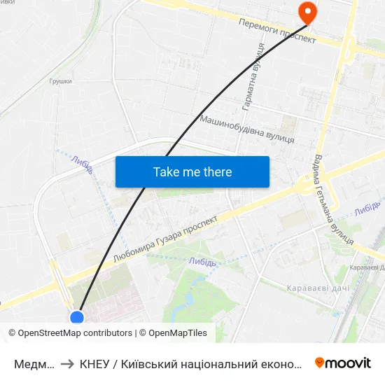 Медмістечко to КНЕУ / Київський національний економічний університет ім. В. Гетьмана map