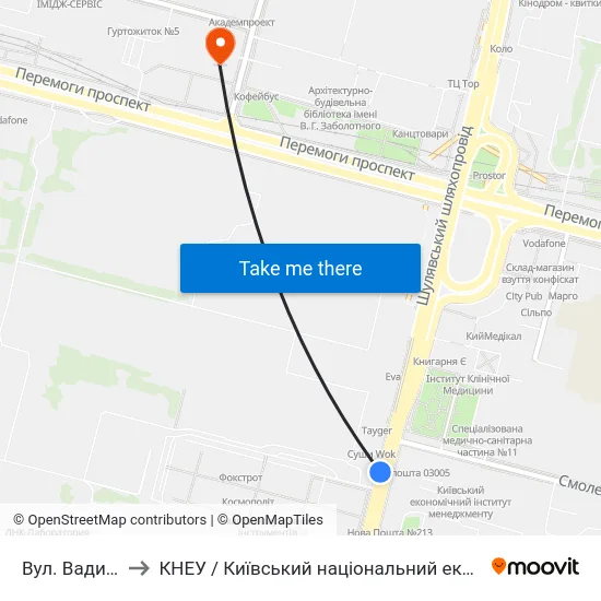 Вул. Вадима Гетьмана to КНЕУ / Київський національний економічний університет ім. В. Гетьмана map