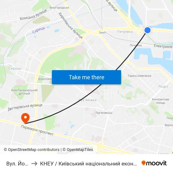 Вул. Йорданська to КНЕУ / Київський національний економічний університет ім. В. Гетьмана map
