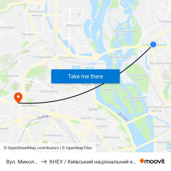 Вул. Миколи Закревського to КНЕУ / Київський національний економічний університет ім. В. Гетьмана map