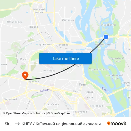 Skymall to КНЕУ / Київський національний економічний університет ім. В. Гетьмана map