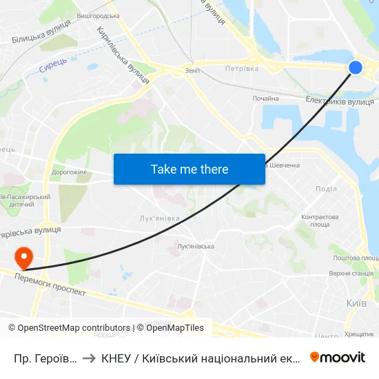 Пр. Героїв Сталінграда to КНЕУ / Київський національний економічний університет ім. В. Гетьмана map