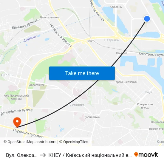 Вул. Олександра Архипенка to КНЕУ / Київський національний економічний університет ім. В. Гетьмана map