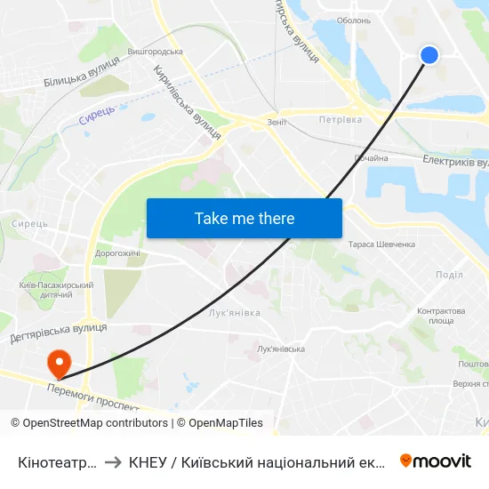 Кінотеатр Братислава to КНЕУ / Київський національний економічний університет ім. В. Гетьмана map