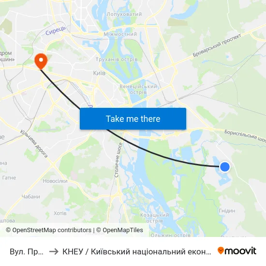 Вул. Промислова to КНЕУ / Київський національний економічний університет ім. В. Гетьмана map