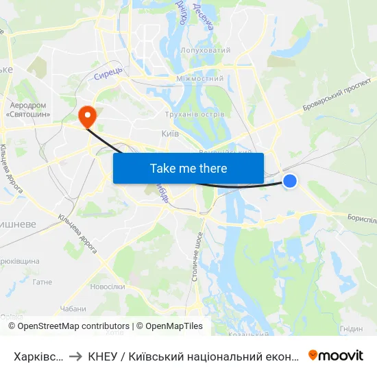 Харківське Шосе to КНЕУ / Київський національний економічний університет ім. В. Гетьмана map