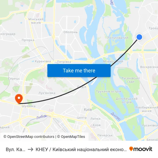 Вул. Каштанова to КНЕУ / Київський національний економічний університет ім. В. Гетьмана map