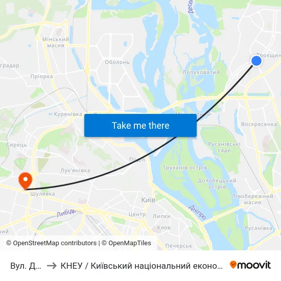 Вул. Драйзера to КНЕУ / Київський національний економічний університет ім. В. Гетьмана map