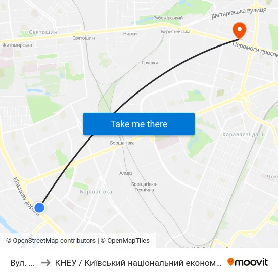 Вул. Зодчих to КНЕУ / Київський національний економічний університет ім. В. Гетьмана map