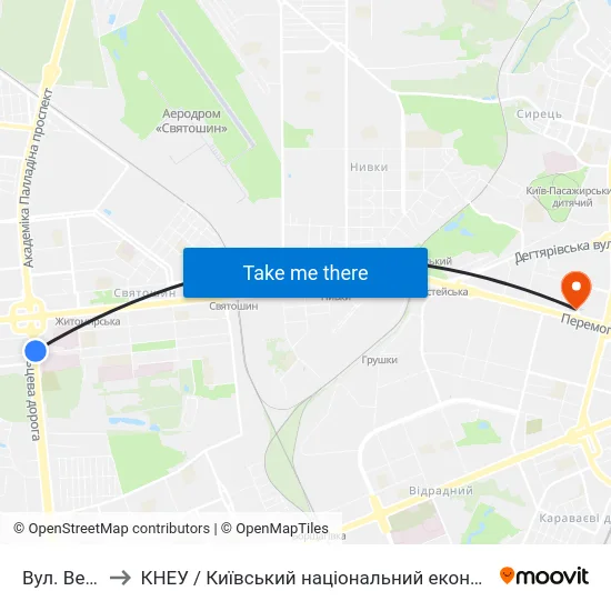 Вул. Верховинна to КНЕУ / Київський національний економічний університет ім. В. Гетьмана map