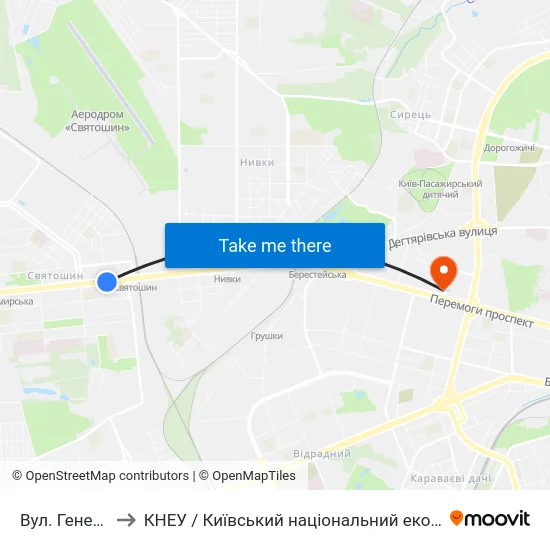 Вул. Генерала Вітрука to КНЕУ / Київський національний економічний університет ім. В. Гетьмана map
