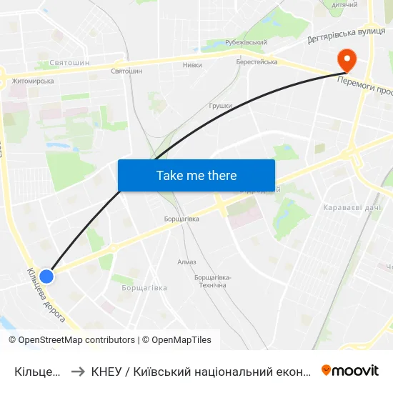 Кільцева Дорога to КНЕУ / Київський національний економічний університет ім. В. Гетьмана map