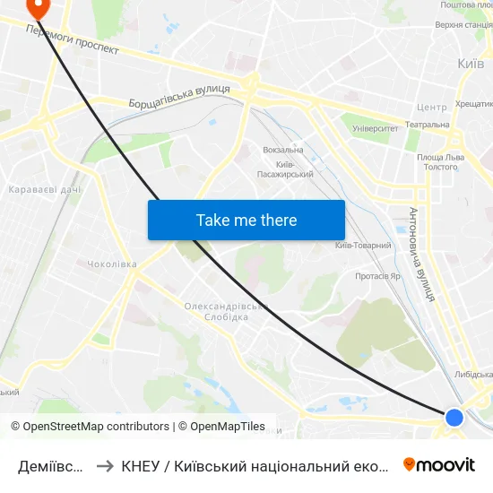 Деміївський Ринок to КНЕУ / Київський національний економічний університет ім. В. Гетьмана map
