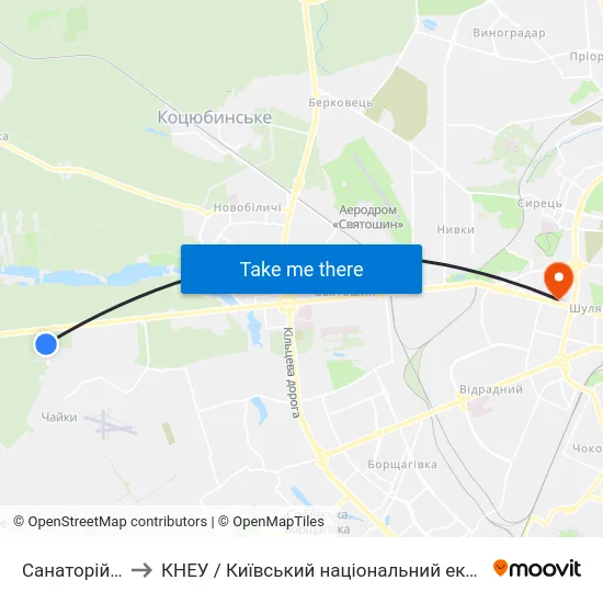 Санаторій ""Перемога"" to КНЕУ / Київський національний економічний університет ім. В. Гетьмана map