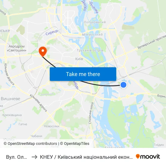 Вул. Олени Пчілки to КНЕУ / Київський національний економічний університет ім. В. Гетьмана map